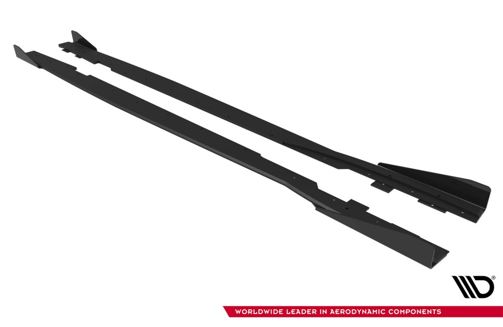 Street Pro Side Skirts Diffusers + Flaps Ford Focus ST Mk3 Facelift - Black + Gloss Flaps