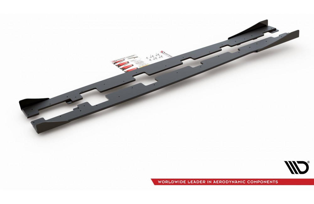 Street Pro Side Skirts Diffusers + Flaps Ford Focus RS Mk3 - Black + Gloss Flaps