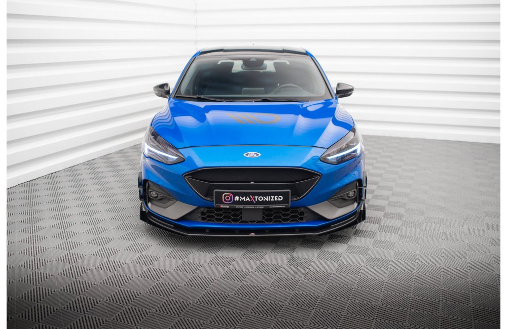 Street Pro Front Splitter + Flaps Ford Focus ST / ST-Line Mk4 - Black + Gloss Flaps