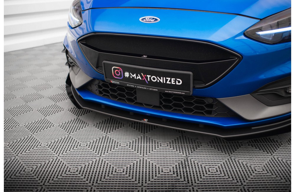 Street Pro Front Splitter + Flaps Ford Focus ST / ST-Line Mk4 - Black + Gloss Flaps