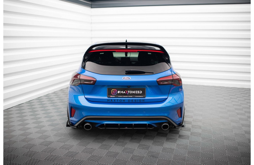 Street Pro Rear Side Splitters + Flaps Ford Focus ST Mk4 - Black + Gloss Flaps