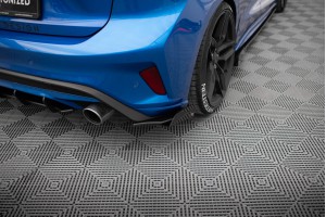 Street Pro Rear Side Splitters + Flaps Ford Focus ST Mk4 - Black + Gloss Flaps