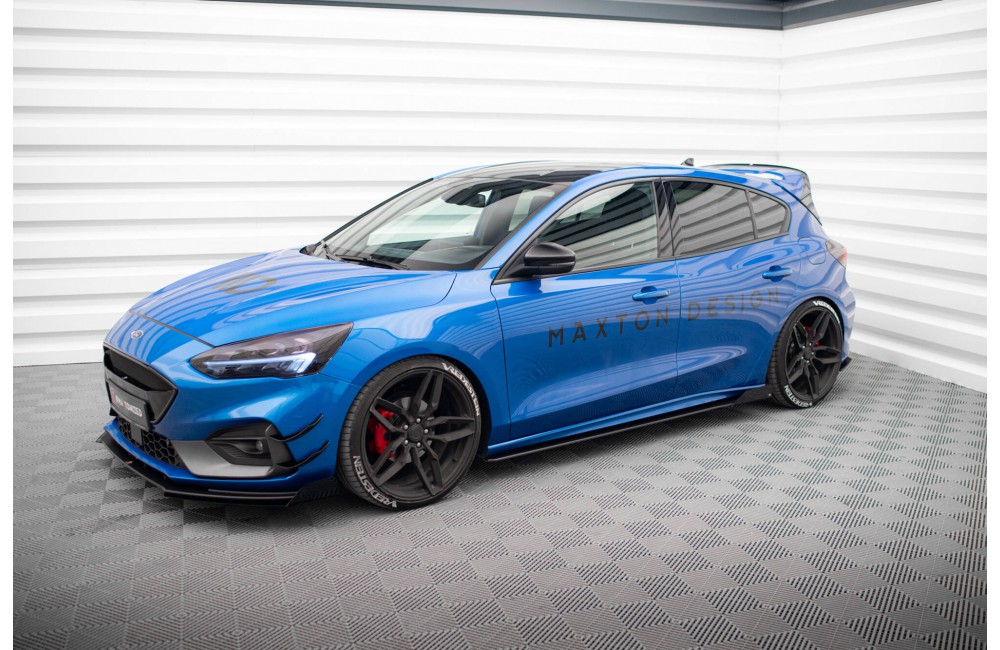 Street Pro Side Skirts Diffusers + Flaps Ford Focus ST / ST-Line Mk4 - Black + Gloss Flaps