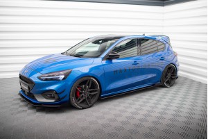 Street Pro Side Skirts Diffusers + Flaps Ford Focus ST / ST-Line Mk4 - Black + Gloss Flaps