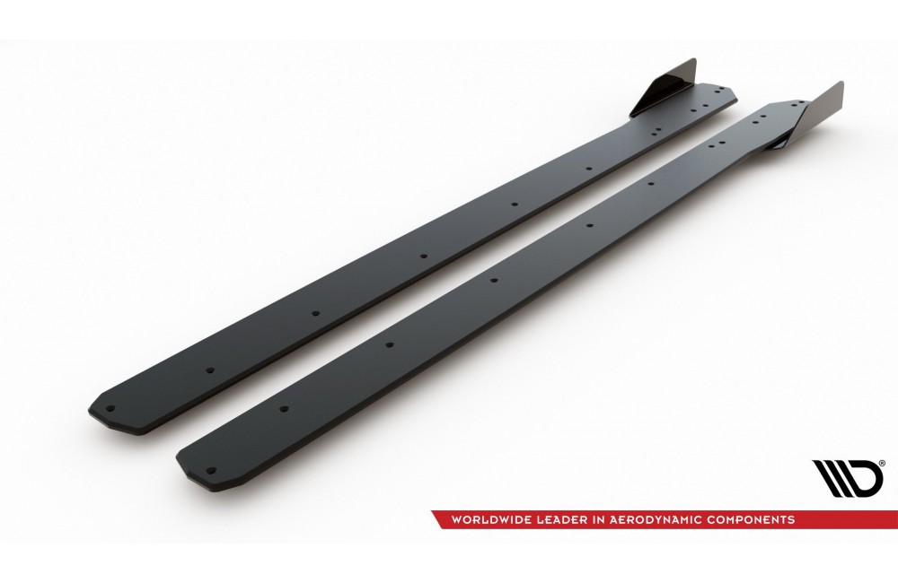 Street Pro Side Skirts Diffusers + Flaps Ford Focus ST / ST-Line Mk4 - Black + Gloss Flaps