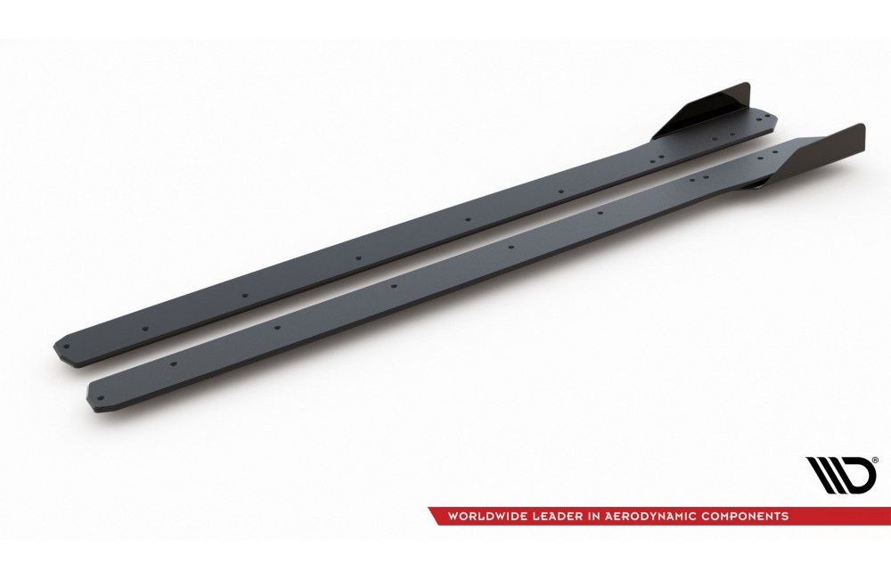 Street Pro Side Skirts Diffusers + Flaps Ford Focus ST / ST-Line Mk4 - Black + Gloss Flaps