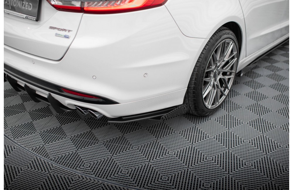 Street Pro Rear Side Splitters + Flaps Ford Mondeo Sport Mk5 Facelift / Fusion Sport Mk2 Facelift - Black + Gloss Flaps