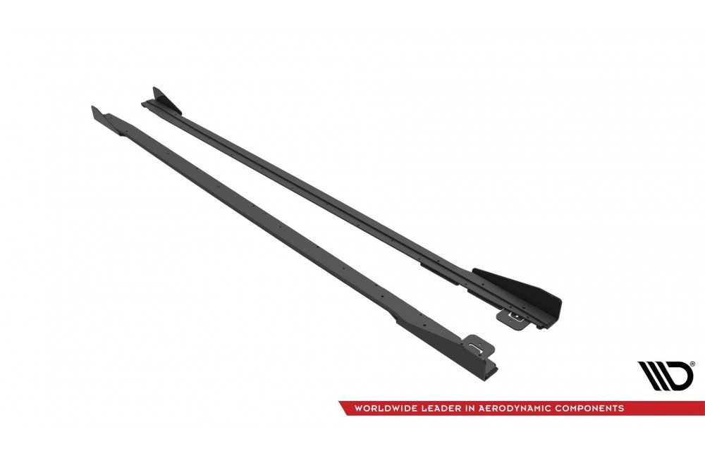 Street Pro Side Skirts Diffusers V.1 + Flaps Ford Mustang GT Mk6 Facelift - Black + Gloss Flaps