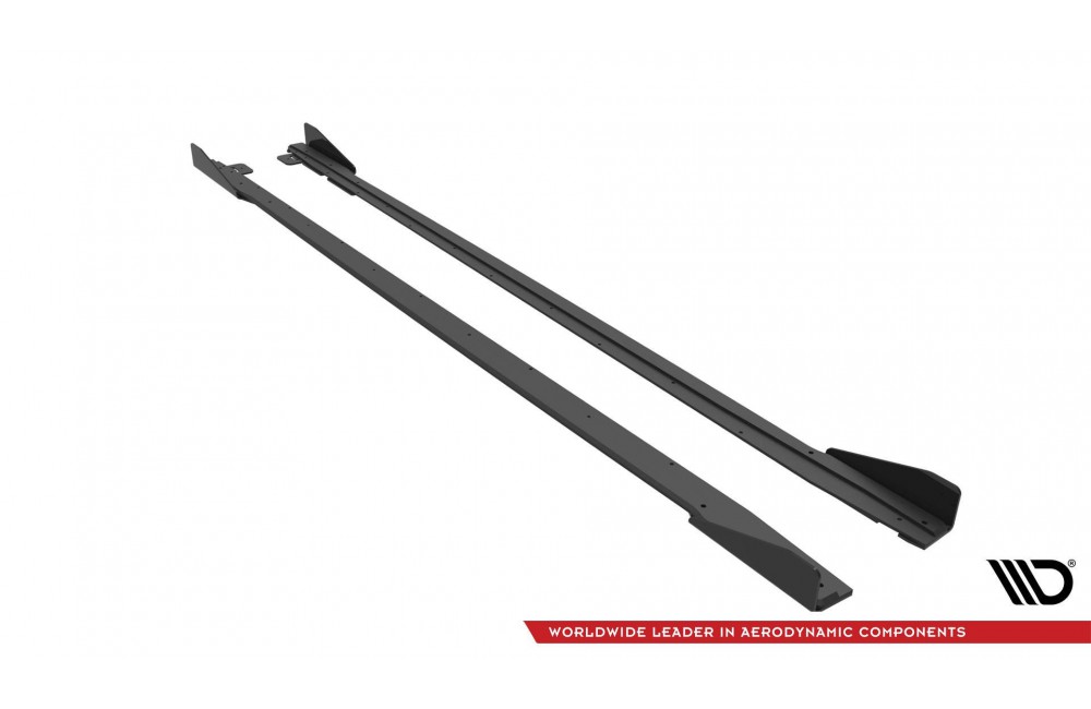Street Pro Side Skirts Diffusers V.1 + Flaps Ford Mustang GT Mk6 Facelift - Black + Gloss Flaps