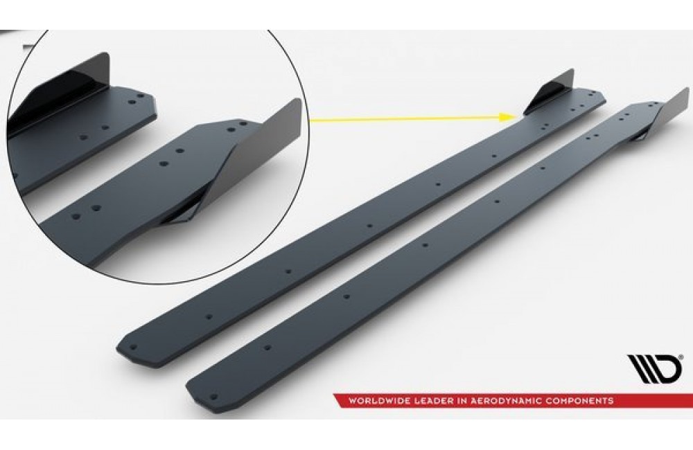Street Pro Side Skirts Diffusers V.1 + Flaps Ford Mustang GT Mk6 Facelift - Black + Gloss Flaps