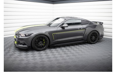 Street Pro Side Skirts Diffusers + Flaps Ford Mustang GT Mk6  - Black + Gloss Flaps    