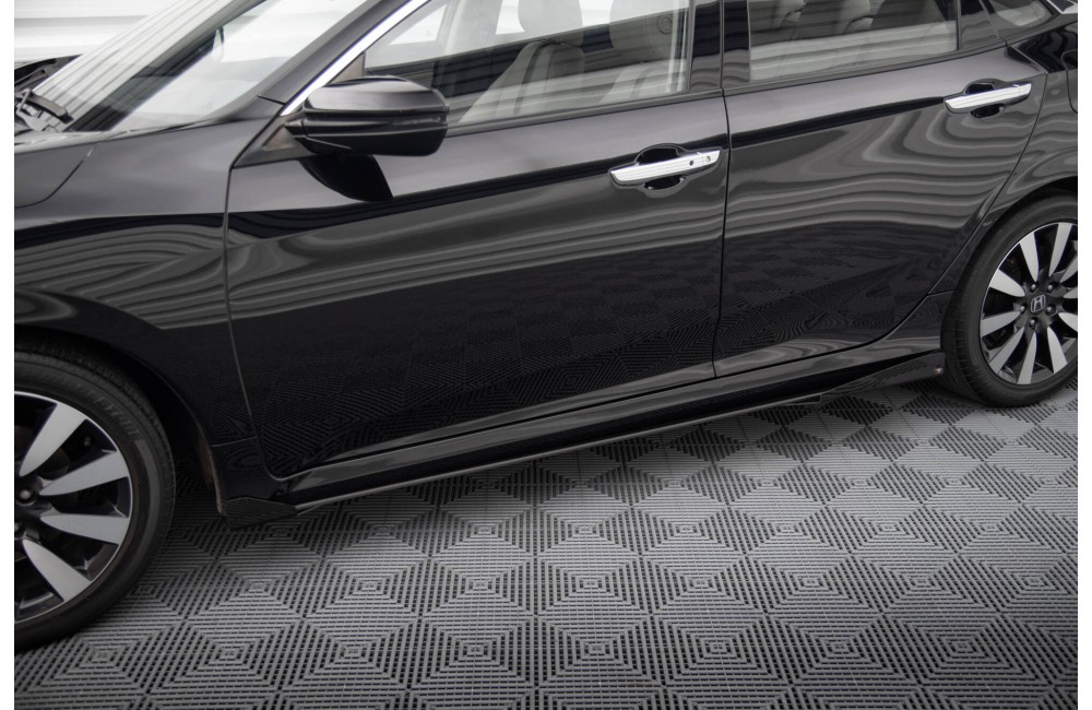Street Pro Side Skirts Diffusers + Flaps Honda Civic Mk10 - Black + Gloss Flaps