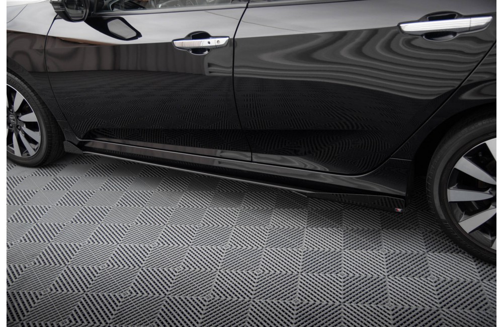 Street Pro Side Skirts Diffusers + Flaps Honda Civic Mk10 - Black + Gloss Flaps