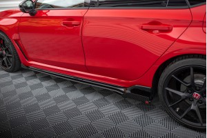 Street Pro Side Skirts Diffusers + Flaps Honda Civic Type-R Mk 11 - Black + Gloss Flaps