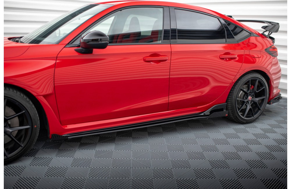 Street Pro Side Skirts Diffusers + Flaps Honda Civic Type-R Mk 11 - Black + Gloss Flaps