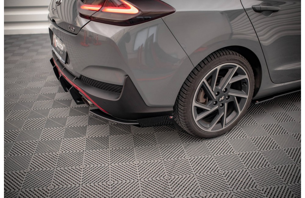 Street Pro Rear Side Splitters + Flaps Hyundai I30 Fastback N-Line Mk3 Facelift - Black + Gloss Flaps