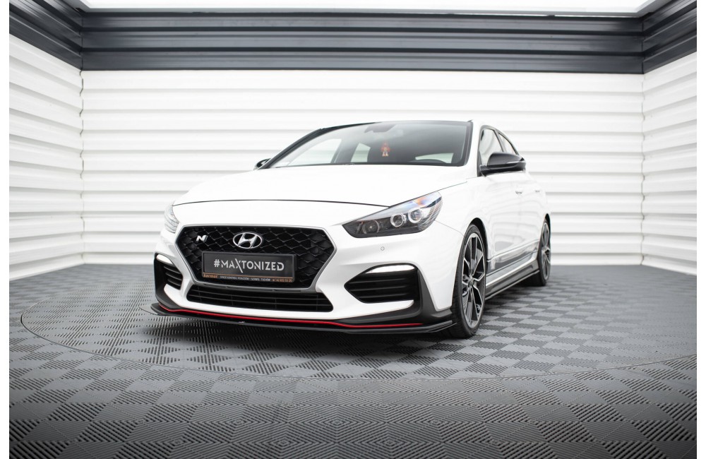 Street Pro Front Splitter + Flaps Hyundai I30 N Mk3 Hatchback / Fastback - Black + Gloss Flaps