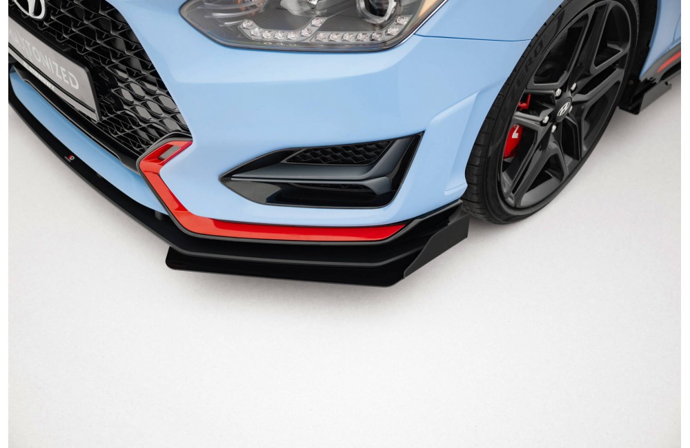 Street Pro Front Splitter + Flaps Hyundai Veloster N Mk2 - Black + Gloss Flaps