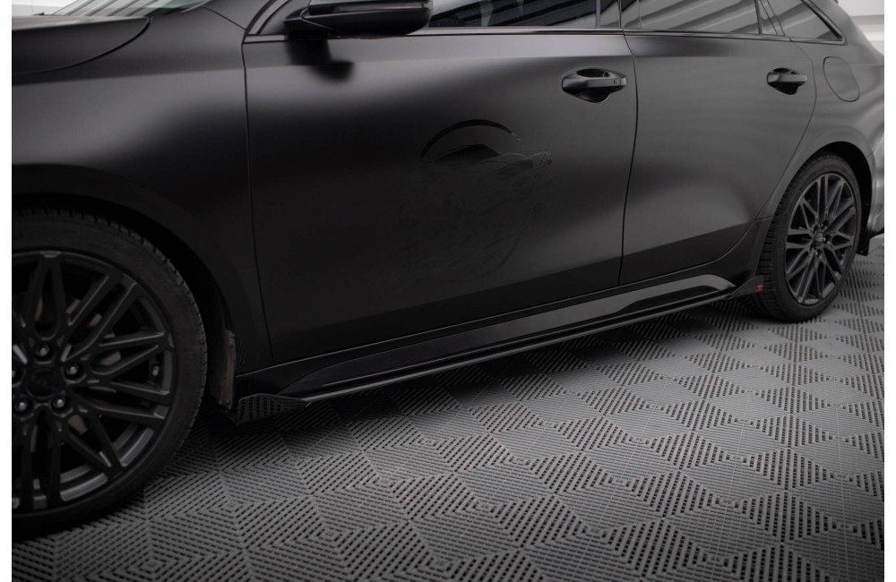 Street Pro Side Skirts Diffusers + Flaps Kia Proceed GT / GT-Line Mk1 Facelift / Ceed GT Mk3 Facelift  - Black + Gloss Flaps