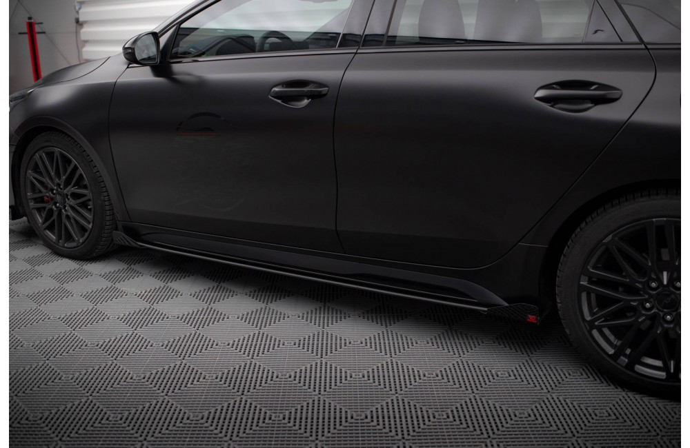 Street Pro Side Skirts Diffusers + Flaps Kia Proceed GT / GT-Line Mk1 Facelift / Ceed GT Mk3 Facelift  - Black + Gloss Flaps