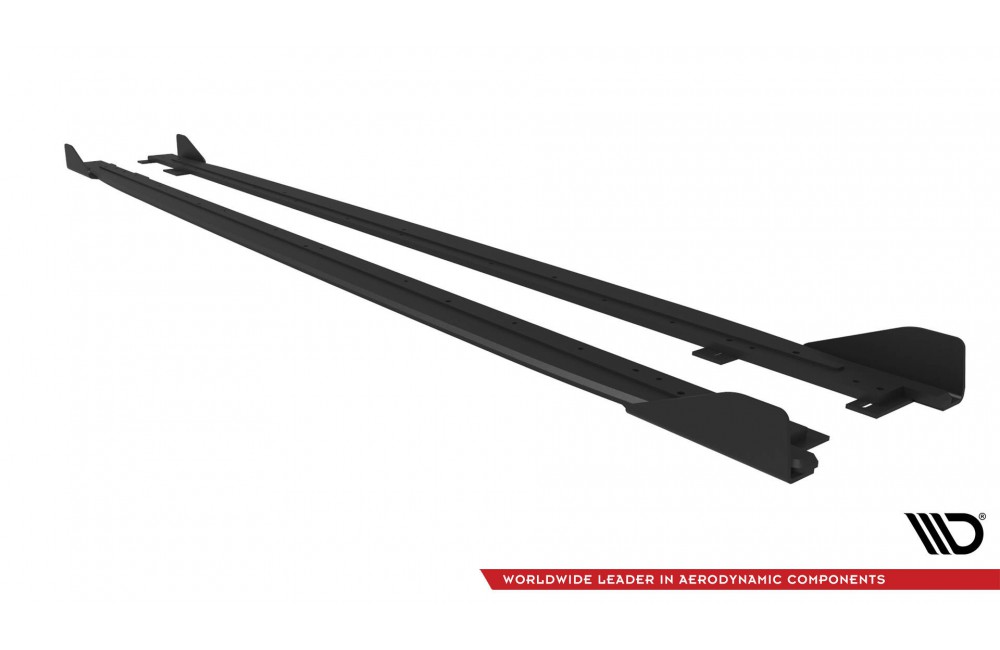 Street Pro Side Skirts Diffusers + Flaps Kia Proceed GT / GT-Line Mk1 Facelift / Ceed GT Mk3 Facelift  - Black + Gloss Flaps