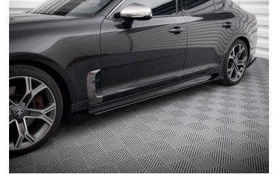 Street Pro Side Skirts Diffusers + Flaps Kia Stinger GT / GT-Line / Standard Mk1 - Black + Gloss Flaps    