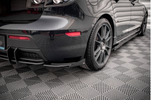 Street Pro Rear Side Splitters + Flaps Mazda 3 MPS Mk1 US-Spec Version - Black + Gloss Flaps