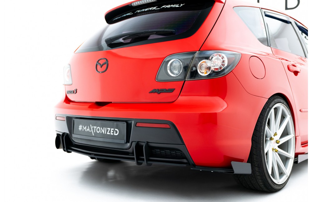 Street Pro Rear Side Splitters + Flaps Mazda 3 MPS Mk1 EU Version - Black + Gloss Flaps