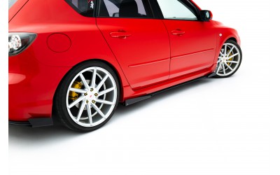 Street Pro Side Skirts Diffusers + Flaps Mazda 3 MPS Mk1 - Black + Gloss Flaps    