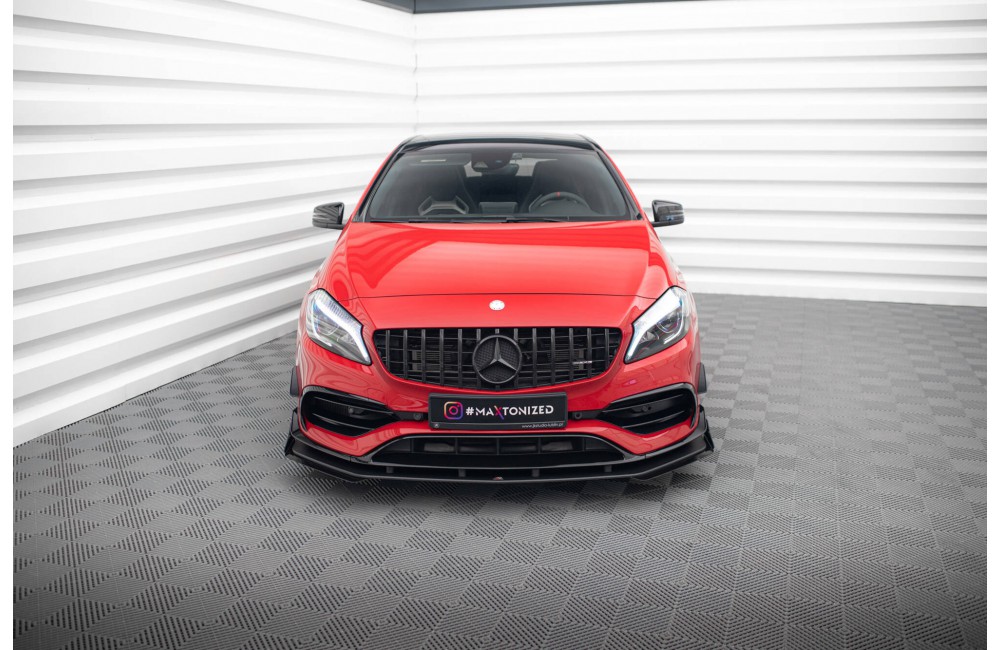 Street Pro Front Splitter + Flaps Mercedes-Benz A 45 AMG Aero W176 Facelift - Black + Gloss Flaps