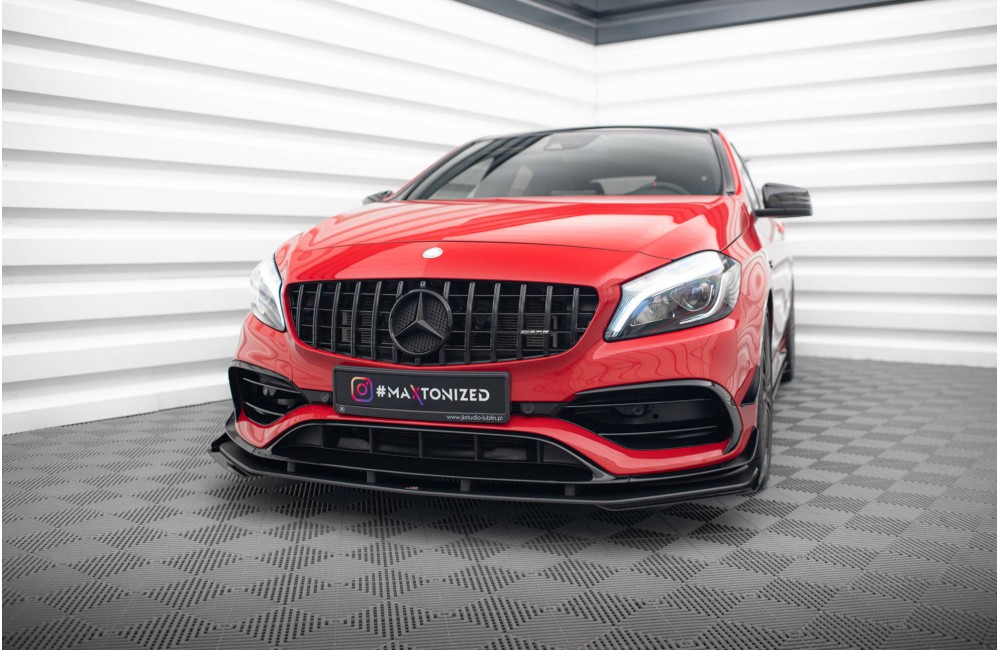 Street Pro Front Splitter + Flaps Mercedes-Benz A 45 AMG Aero W176 Facelift - Black + Gloss Flaps