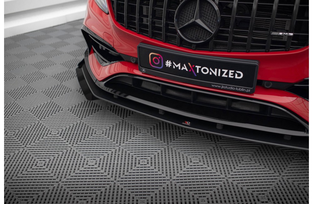 Street Pro Front Splitter + Flaps Mercedes-Benz A 45 AMG Aero W176 Facelift - Black + Gloss Flaps