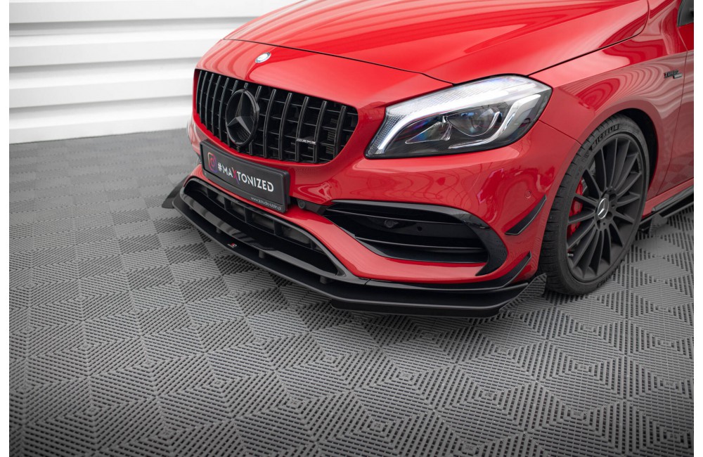 Street Pro Front Splitter + Flaps Mercedes-Benz A 45 AMG Aero W176 Facelift - Black + Gloss Flaps