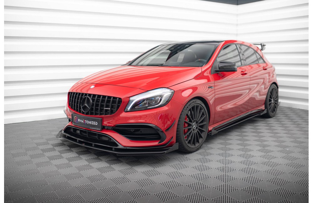 Street Pro Front Splitter + Flaps Mercedes-Benz A 45 AMG Aero W176 Facelift - Black + Gloss Flaps