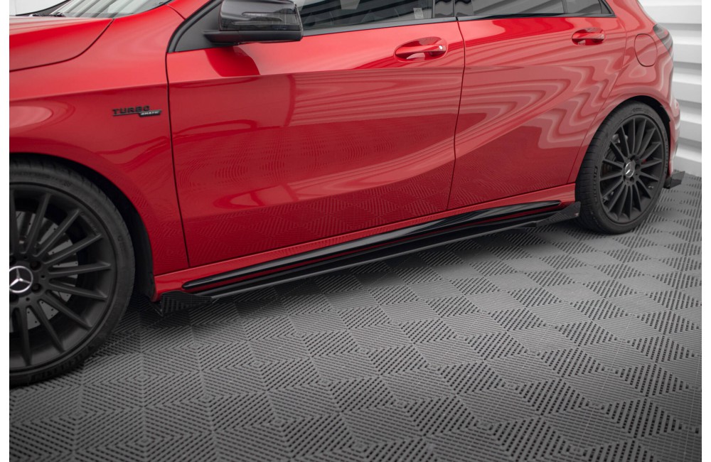 Street Pro Side Skirts Diffusers + Flaps Mercedes-Benz A 45 AMG W176 Facelift - Black + Gloss Flaps Street Pro Side Skirts Diffusers + Flaps Mercedes-Benz A 45 AMG W176 Facelift - Black + Gloss Flaps