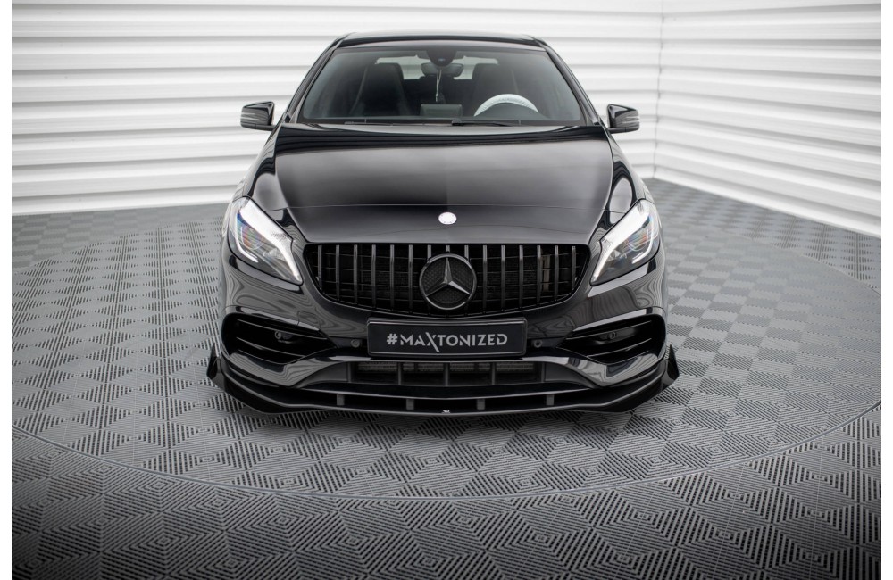 Street Pro Front Splitter + Flaps Mercedes-Benz A AMG-Line W176 Facelift - Black + Gloss Flaps