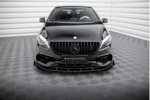 Street Pro Front Splitter + Flaps Mercedes-Benz A AMG-Line W176 Facelift - Black + Gloss Flaps