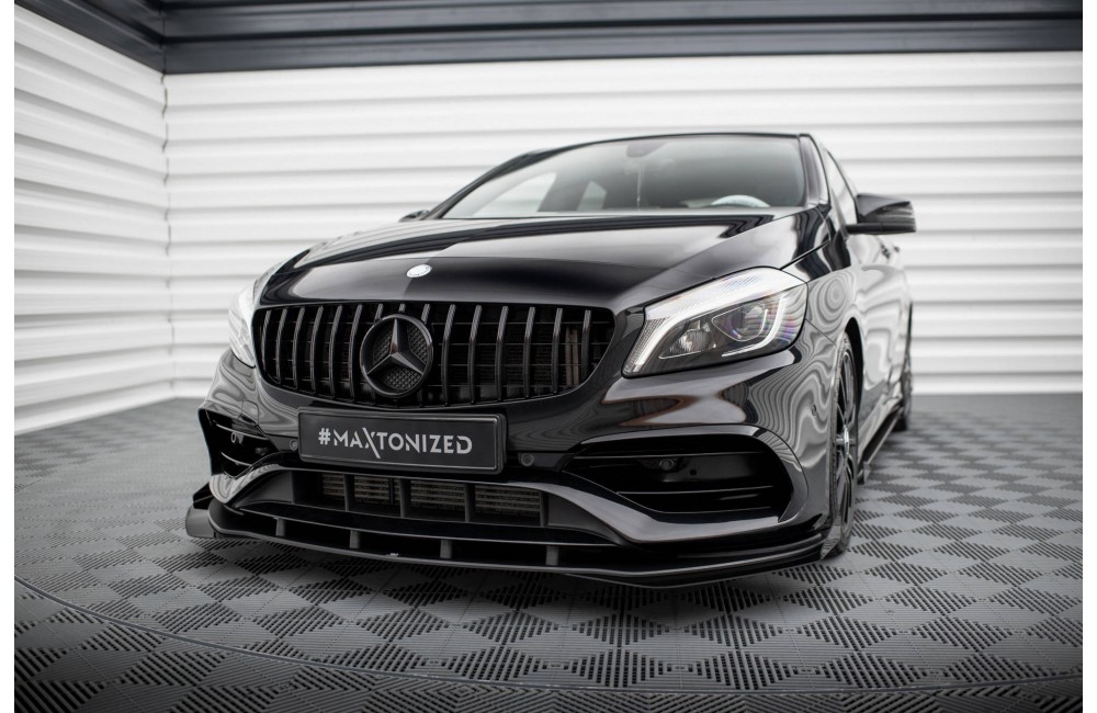 Street Pro Front Splitter + Flaps Mercedes-Benz A AMG-Line W176 Facelift - Black + Gloss Flaps