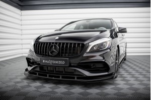 Street Pro Front Splitter + Flaps Mercedes-Benz A AMG-Line W176 Facelift - Black + Gloss Flaps