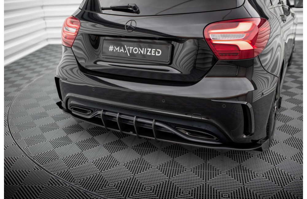 Street Pro Rear Side Splitters + Flaps Mercedes-Benz A AMG-Line W176 Facelift - Black + Gloss Flaps