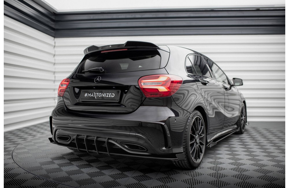 Street Pro Rear Side Splitters + Flaps Mercedes-Benz A AMG-Line W176 Facelift - Black + Gloss Flaps