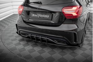 Street Pro Rear Side Splitters + Flaps Mercedes-Benz A AMG-Line W176 Facelift - Black + Gloss Flaps