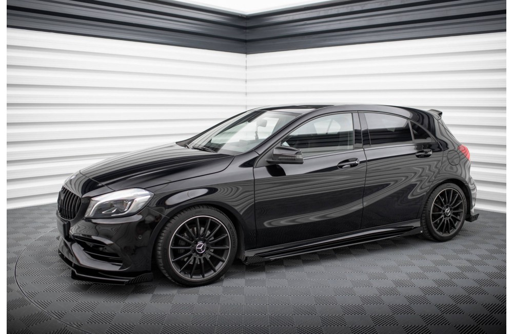 Street Pro Side Skirts Diffusers + Flaps Mercedes-Benz A AMG-Line W176 Facelift - Black + Gloss Flaps Street Pro Side Skirts Diffusers + Flaps Mercedes-Benz A AMG-Line W176 Facelift - Black + Gloss Flaps