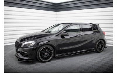 Street Pro Side Skirts Diffusers + Flaps Mercedes-Benz A AMG-Line W176 Facelift - Black + Gloss Flaps    