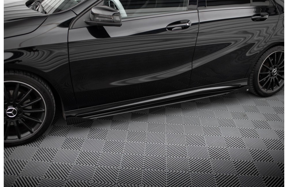 Street Pro Side Skirts Diffusers + Flaps Mercedes-Benz A AMG-Line W176 Facelift - Black + Gloss Flaps Street Pro Side Skirts Diffusers + Flaps Mercedes-Benz A AMG-Line W176 Facelift - Black + Gloss Flaps