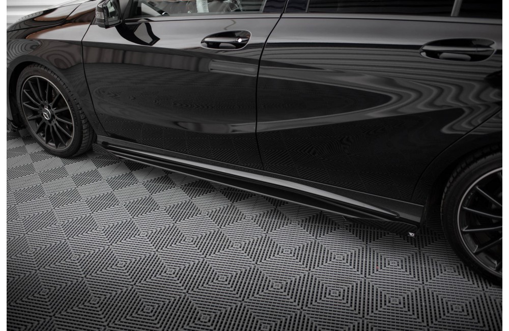 Street Pro Side Skirts Diffusers + Flaps Mercedes-Benz A AMG-Line W176 Facelift - Black + Gloss Flaps Street Pro Side Skirts Diffusers + Flaps Mercedes-Benz A AMG-Line W176 Facelift - Black + Gloss Flaps