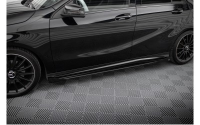Street Pro Side Skirts Diffusers + Flaps Mercedes-Benz A AMG-Line W176 Facelift - Black + Gloss Flaps    