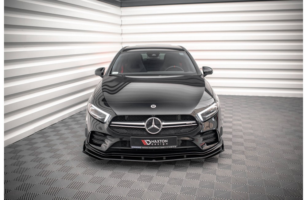 Street Pro Front Splitter + Flaps Mercedes A35 AMG / AMG-Line Aero Pack W177  - Black + Gloss Flaps