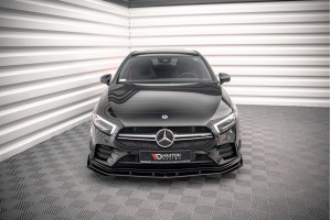 Street Pro Front Splitter + Flaps Mercedes A35 AMG / AMG-Line Aero Pack W177  - Black + Gloss Flaps