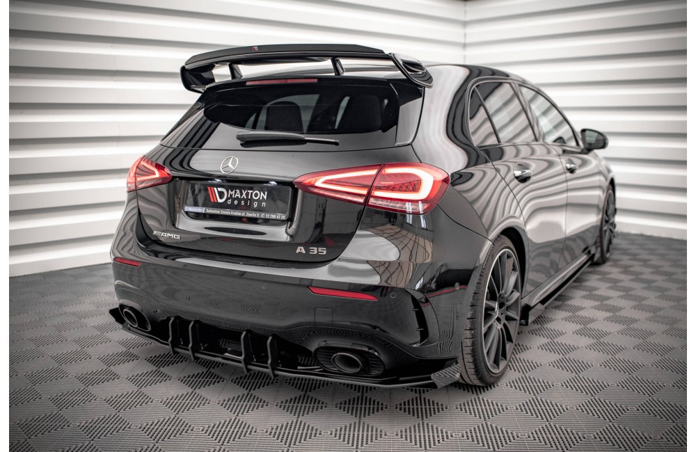 Street Pro Rear Valance + Flaps Mercedes A35 AMG Hatchback Aero Pack W177 - Black + Gloss Flaps Street Pro Rear Valance + Flaps Mercedes A35 AMG Hatchback Aero Pack W177 - Black + Gloss Flaps